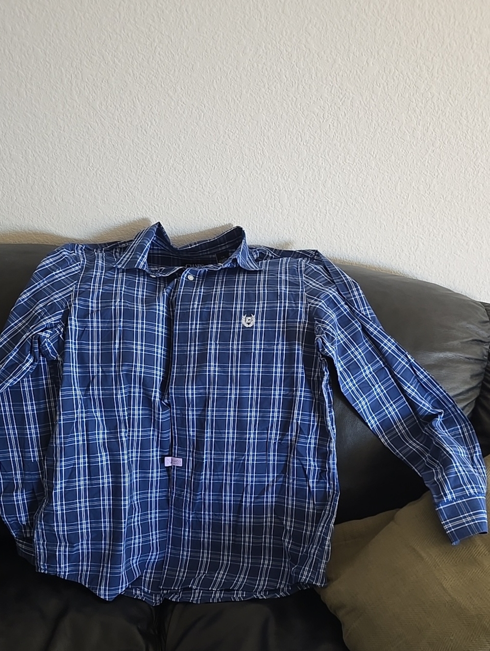 Chaps Navy and White Plaid Button-Down Shirt
